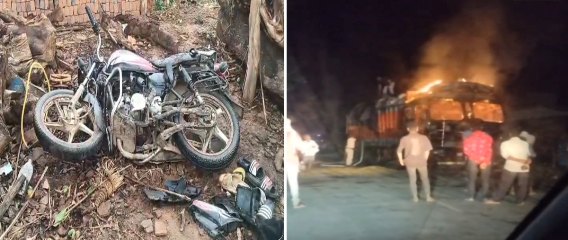 सूरजपुर में दर्दनाक सड़क हादसा: खड़े ट्रक से टकराई बाइक, 3 युवकों की मौत, एक गंभीर; आक्रोशित ग्रामीणों ने ट्रक में लगाई आग