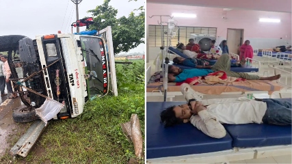 गिरौदपुरी धाम जा रहे श्रद्धालुओं की माजदा पलटी, 27 घायल; दो महिलाओं को जिला अस्पताल रेफर